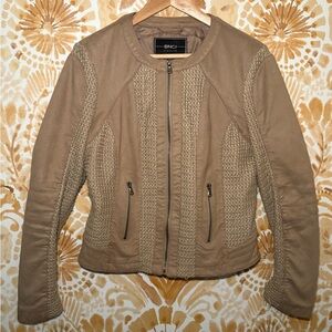 BNCI by Blanc Noir Tan Suede/Knit-Panel Bomber Jacket L Edgy/Polished/Minimalist